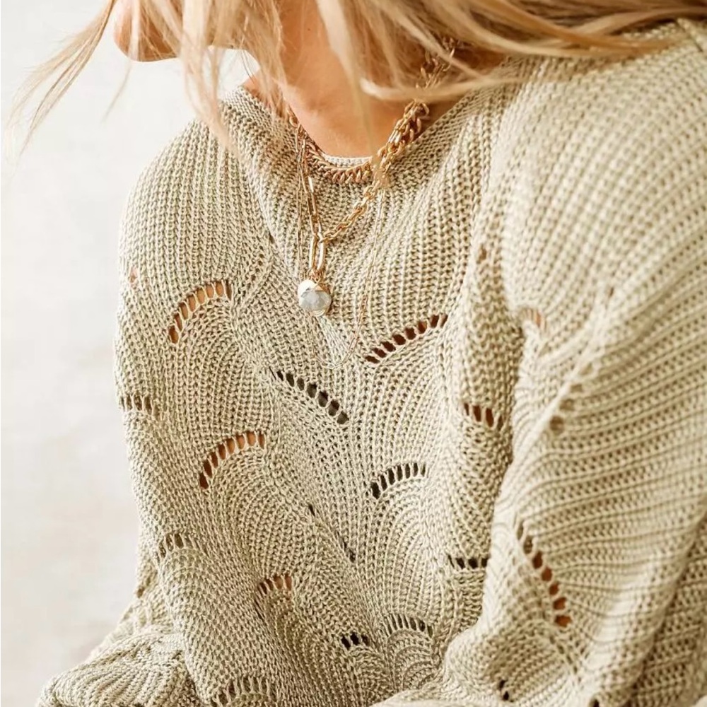 Anthropologie Moon & Madison Dolman Pointelle Knit Sweater Size Medium